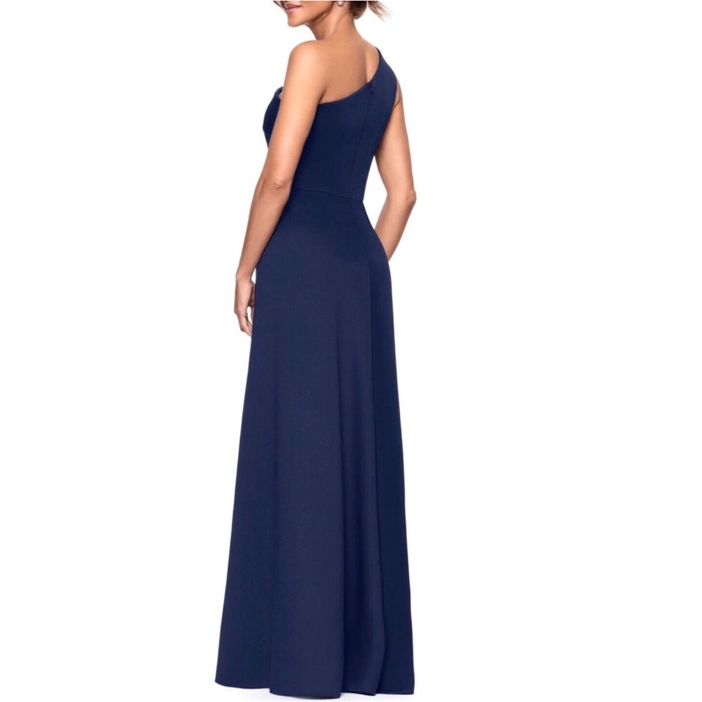 Xscape One Shoulder Scuba Crepe Evening Gown Blue Cocktail Dress Size 10 - Picture 3 of 7